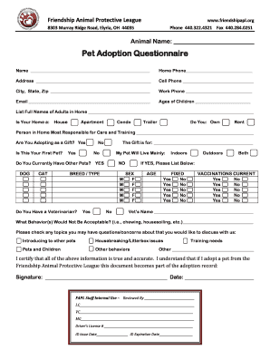 Pet Adoption Questionnaire