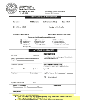 Birth Certificate Application