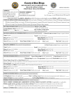 San Diego Public Health Permit Application