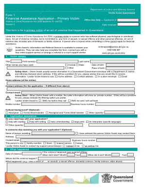 Queensland Primary Victim Financial Assistance Application