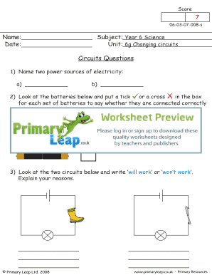 Year 6 Science Changing Circuits Worksheet
