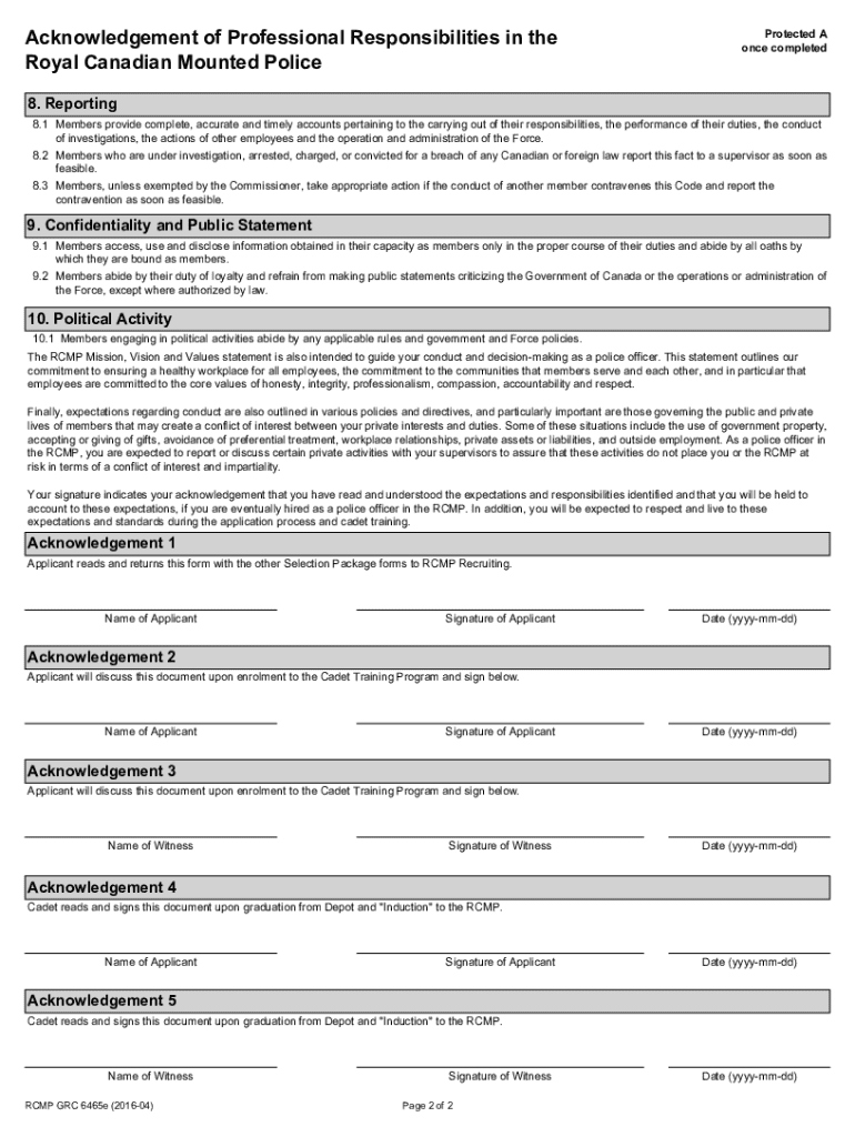 acknowledgement of professional responsibilities 6465 Preview on Page 1.