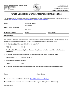 Cross Connection Control Assembly Removal Notice