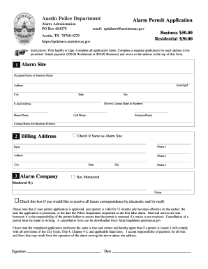 Austin Police Department Alarm Permit Application