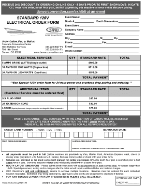 Colorado Convention Center Electrical Order Form
