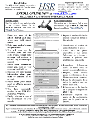 HSR K-12 Student Insurance Enrollment Form