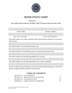 Texas Sewer Utility Tariff