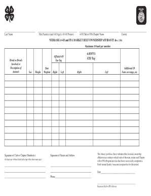 Nebraska 4-H and FFA Market Beef Ownership Affidavit