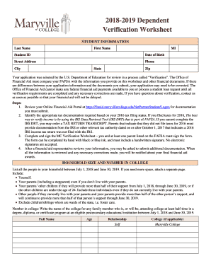 2018-2019 Dependent Verification Worksheet