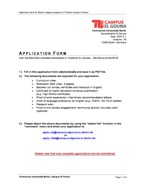 masters application form