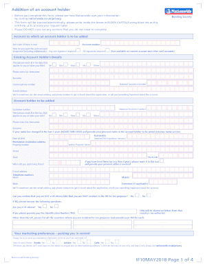 Nationwide Account Holder Addition Form
