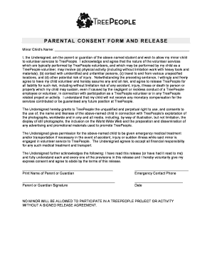 Parental Consent Form for TreePeople Volunteering