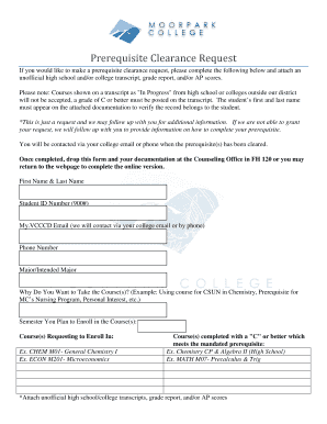 Prerequisite Clearance Request Form