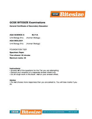 GCSE Biology B1a Exam