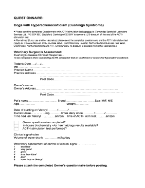 Cushing's Disease Dog Questionnaire