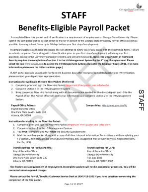 Georgia State University Staff Benefits-Eligible Payroll Packet