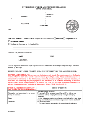 Georgia Subpoena Form