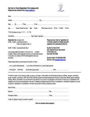 Eye Run for Vision Registration Form