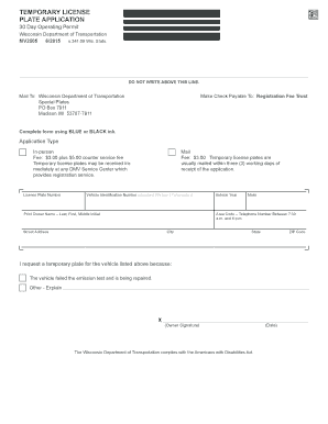 Wisconsin Temporary License Plate Application