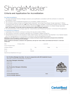 ShingleMaster Accreditation Application