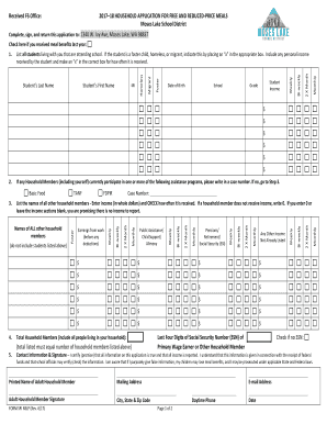Household Application for Free and Reduced-Price Meals