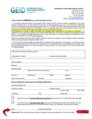 Glenmore-Ellison Pre-Authorized Debit Form