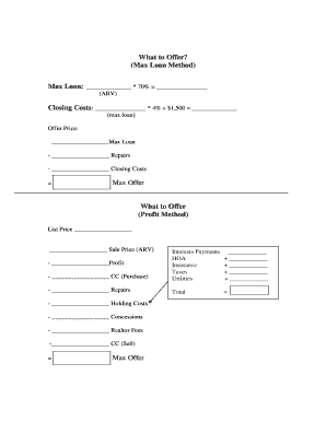 Real Estate Offer Calculation Form