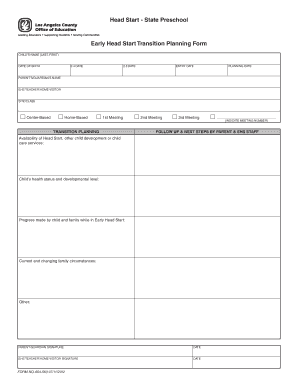 Early Head Start Transition Planning Form