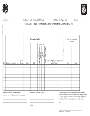 Nebraska 4-H and FFA Breeding Beef Ownership Affidavit