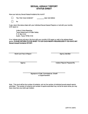 Sexual Assault Report Status Sheet