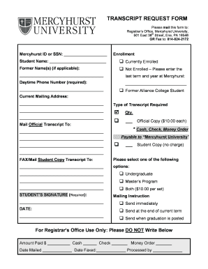 Mercyhurst University Transcript Request Form