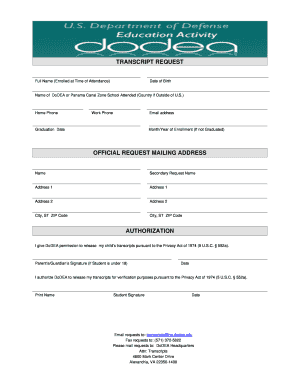 DoDEA Transcript Request Form