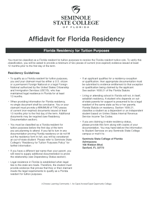 Florida Residency Affidavit for Tuition Purposes