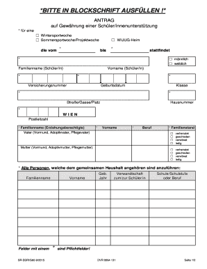 Anfrage auf Gewährung einer Schüler/innenunterstützung