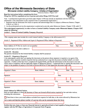 Minnesota Limited Liability Company Articles of Organization