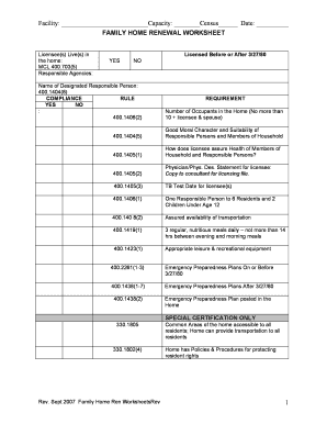 Family Home Renewal Worksheet