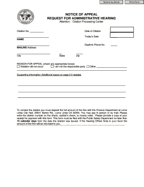 Notice of Appeal for Traffic Citation