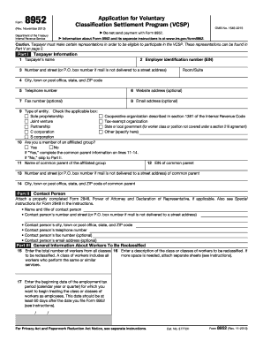IRS Form 8952 Voluntary Classification Settlement Program