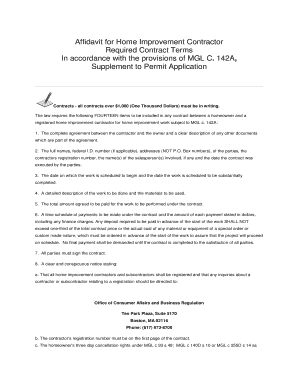 Affidavit for Home Improvement Contractor