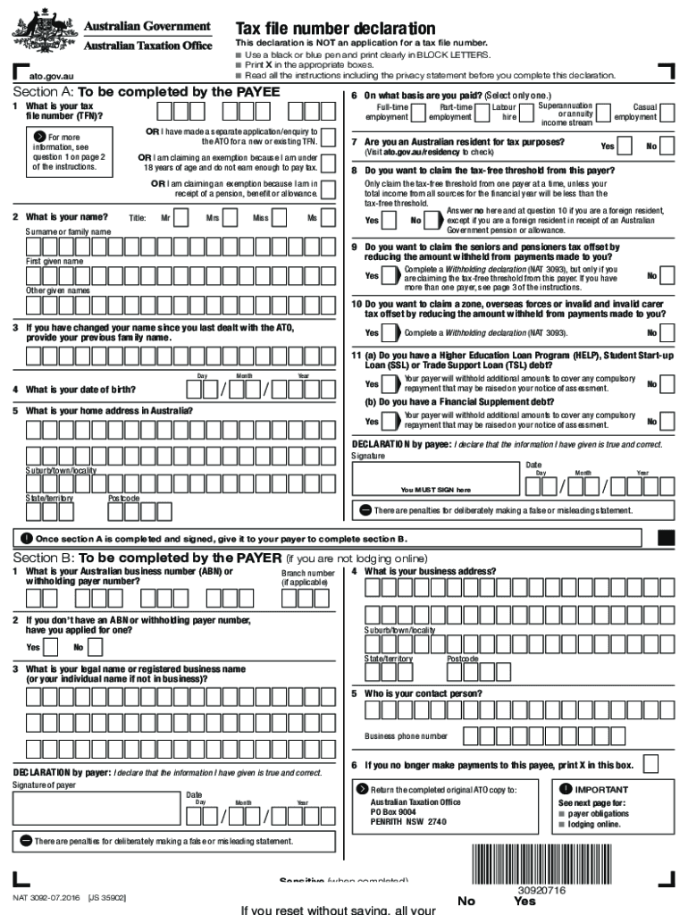 tax file declaration form