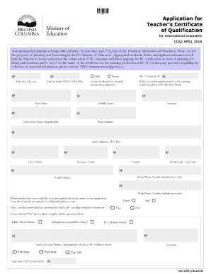 Application for Teacher’s Certificate of Qualification for International Graduates