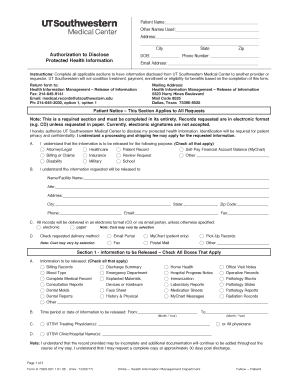 UT Southwestern Medical Center Authorization to Disclose Protected Health Information