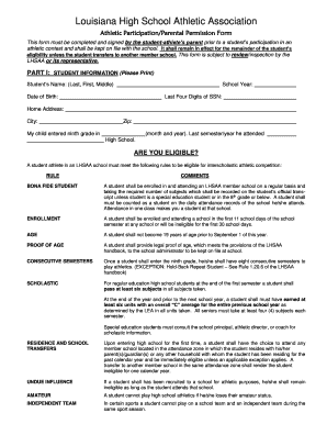 Louisiana High School Athletic Participation Form