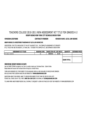 Teachers College Assessment Kit Order Form