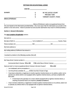 Petition for Occupational License
