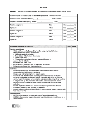 Hospital Incident Management Team Scribe Role