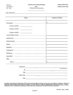 USDA RD 440-11 Estimate of Funds Needed Form