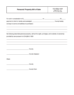 Personal Property Bill of Sale UCA §59-2-1303
