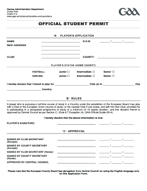 GAA Student Permit Application