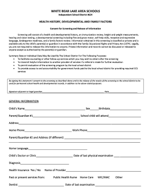 Health History and Developmental Screening Consent Form